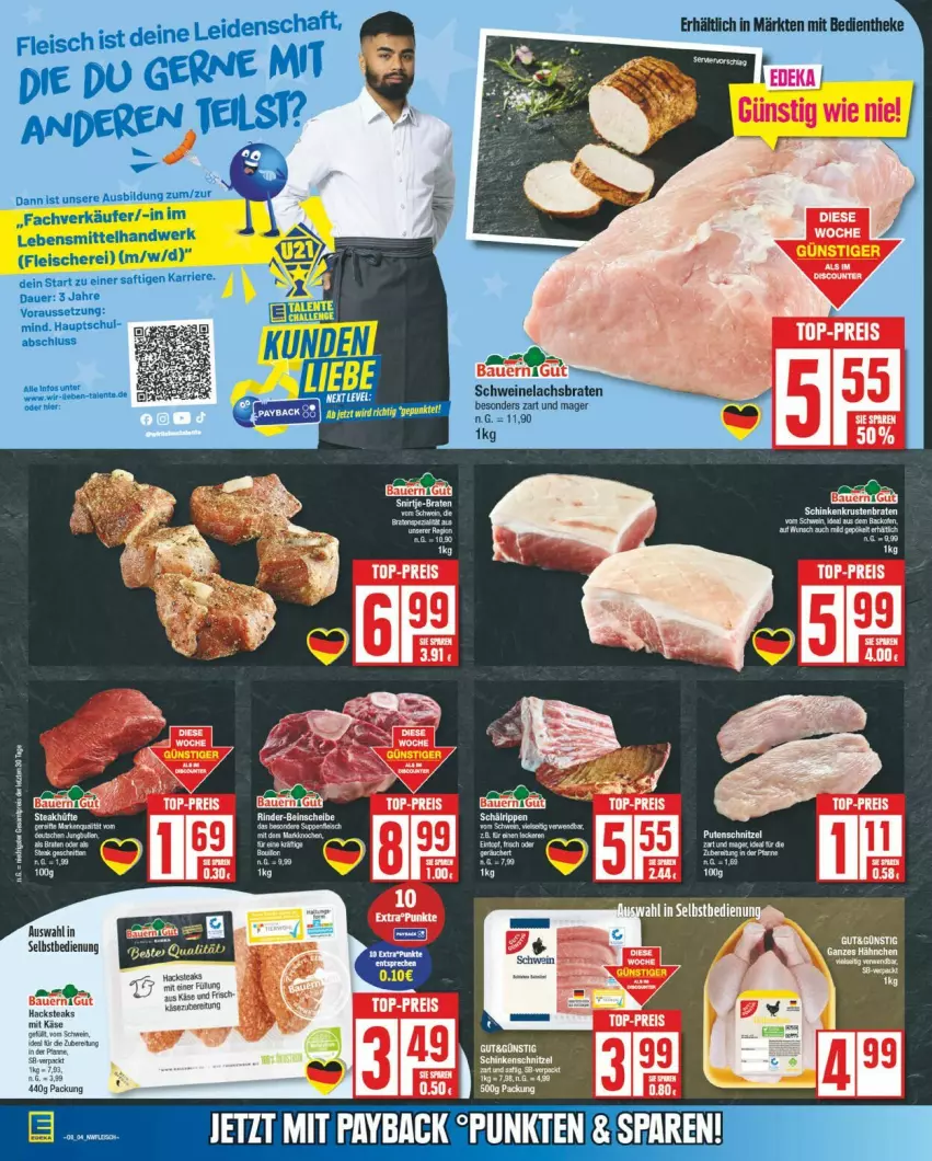 Aktueller Prospekt Edeka - Prospekte - von 17.02 bis 22.02.2025 - strona 8 - produkty: braten, eis, fleisch, Fleischerei, Käse, lachs, Lachsbraten, lebensmittel, pute, putenschnitzel, Schere, schnitzel, schwein, schweine, Schweinelachs, steak, steaks, wein, weine