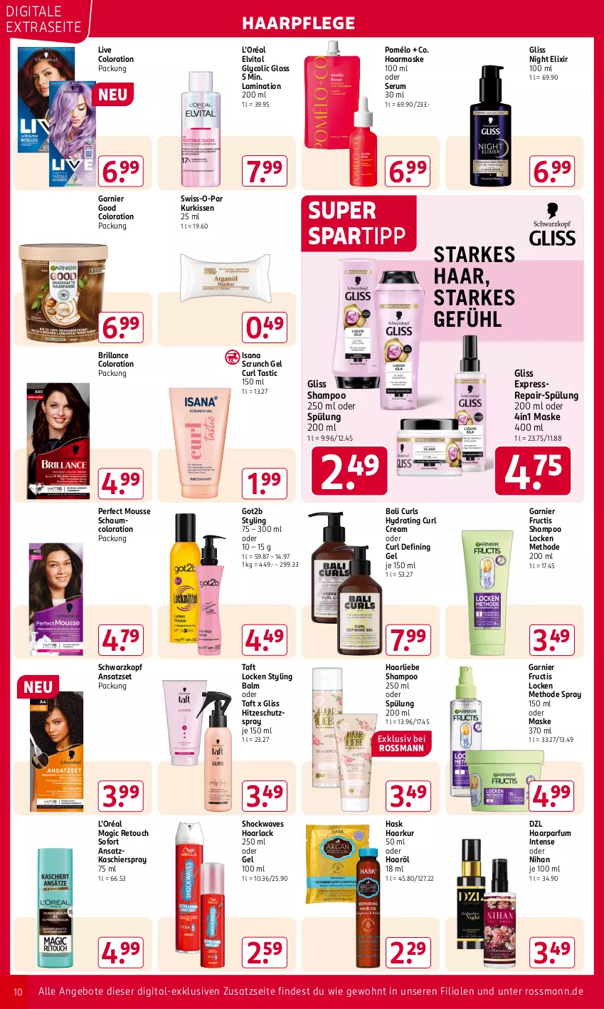 Aktueller Prospekt Rossmann - Prospekte - von 04.11 bis 08.11.2024 - strona 10 - produkty: angebot, angebote, arla, asti, brillance, elvital, fructis, garnier, gliss, got2b, Haarlack, haarpflege, isana, kissen, lack, laminat, Maske, mousse, parfum, rum, sana, schwarzkop, schwarzkopf, Serum, shampoo, shampoo 250 ml, spartipp, spülung, spülung 200 ml, Swiss-o-Par, Taft, Ti, vita