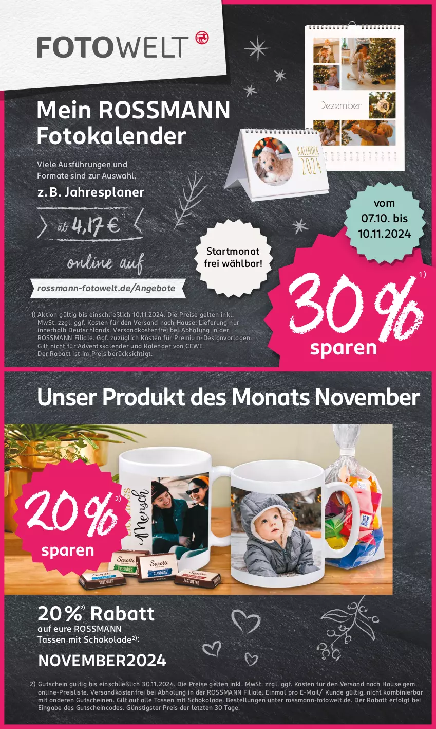 Aktueller Prospekt Rossmann - Prospekte - von 04.11 bis 08.11.2024 - strona 20 - produkty: Adventskalender, angebot, angebote, cewe, eis, Fotokalender, gutschein, gutscheine, LG, ndk, reis, schoko, schokolade, tasse, Ti, versandkostenfrei, ZTE