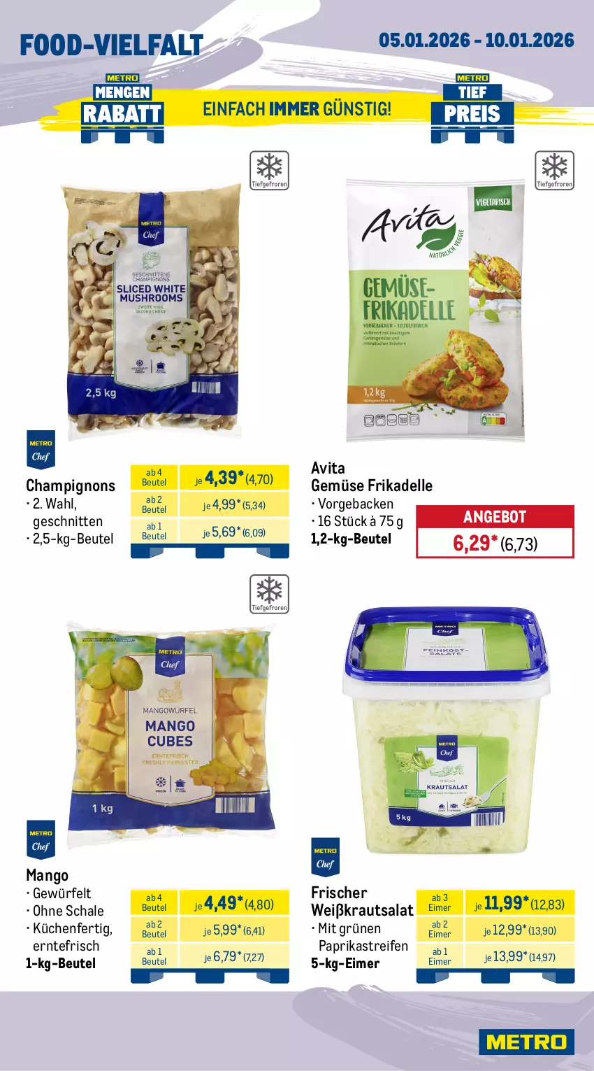 Aktueller Prospekt Metro - Wochen-Angebote Gastro - Seite 5 - von 05.01 bis 10.01.2026 - strona 12 - produkty: angebot, auer, beutel, champignon, champignons, dell, eimer, elle, flasche, geback, Kraut, krautsalat, küche, Küchen, mango, paprika, rapsöl, reifen, reines rapsöl, salat, Schal, Schale, schnitten, Ti, vita, würfel