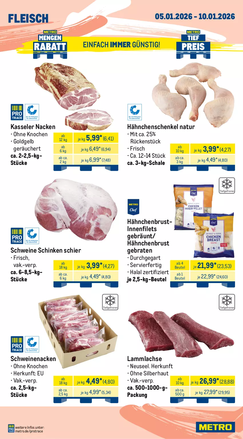 Aktueller Prospekt Metro - Wochen-Angebote Gastro - Seite 5 - von 05.01 bis 10.01.2026 - strona 3 - produkty: axe, beef, beutel, braten, decke, Deckel, eis, filet, filets, fleisch, gulasch, hähnchenbrust, hähnchenschenkel, Haxe, henkel, kasseler, lachs, lamm, lammlachse, Metro, natur, rind, rinder, rindergulasch, Rindersteak, roastbeef, Schal, Schale, schenkel, schinken, schwein, schweine, schweinenacken, steak, steakhüfte, Ti, wein, weine