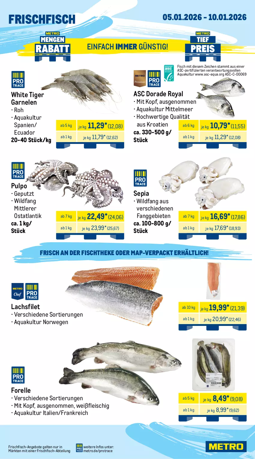 Aktueller Prospekt Metro - Wochen-Angebote Gastro - Seite 5 - von 05.01 bis 10.01.2026 - strona 5 - produkty: Abtei, angebot, angebote, aqua, beef, decke, Deckel, Dorade, dorade royal, eis, elle, entrecôte, filet, fisch, fischtheke, fleisch, forelle, frischfisch, garnelen, Kette, lachs, lachsfilet, leine, Metro, rel, rind, rinder, roastbeef, rwe, schnitten, steak, steakhüfte, Ti, Wild