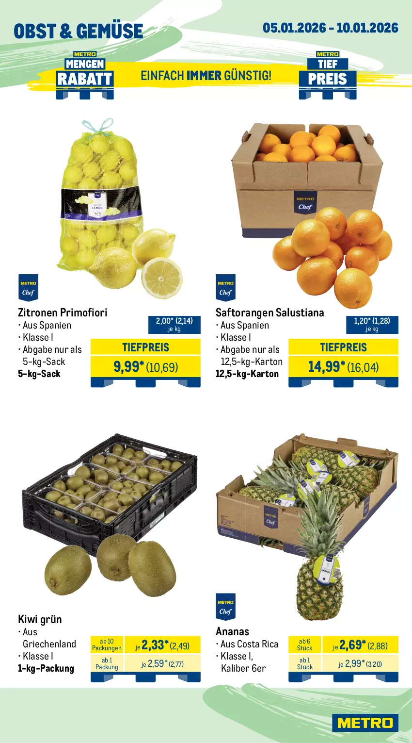 Aktueller Prospekt Metro - Wochen-Angebote Gastro - Seite 5 - von 05.01 bis 10.01.2026 - strona 7 - produkty: ananas, angebot, Becher, beutel, dell, eis, elle, filet, fisch, fische, Fischer, frischfisch, garnelen, kiwi, lachs, Lusti, Metro, obst, orange, orangen, Pangasius, reis, sac, saft, Saftorangen, Salus, Sardellen, Schal, Schale, Schere, Sport, Ti, tiefpreis, Wild, wildlachs, zitrone, zitronen