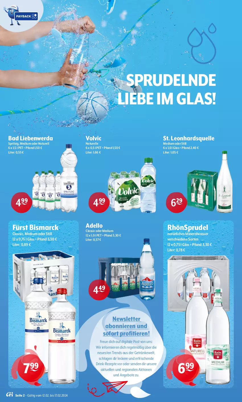 Aktueller Prospekt Getraenke Hoffmann - Prospekte - von 12.02 bis 17.02.2024 - strona 2 - produkty: Alwa, angebot, angebote, Bad, Bad Liebenwerda, bismarck, dell, drink, elle, getränk, getränke, mineralwasser, natur, natürliches mineralwasser, rel, rezept, rezepte, RhönSprudel, Sprudel, Ti, Tiere, volvic, wasser