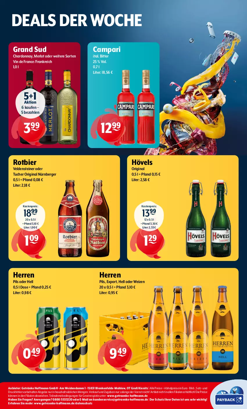 Aktueller Prospekt Getraenke Hoffmann - Prospekte - von 12.02 bis 17.02.2024 - strona 8 - produkty: abholpreise, Berger, bier, campari, chardonnay, eis, getränk, getränke, gewinnspiel, gin, grand sud, merl, merlot, nürnberger, pils, reis, Spiele, steiner, Ti, tuc, Tucher, vin de france