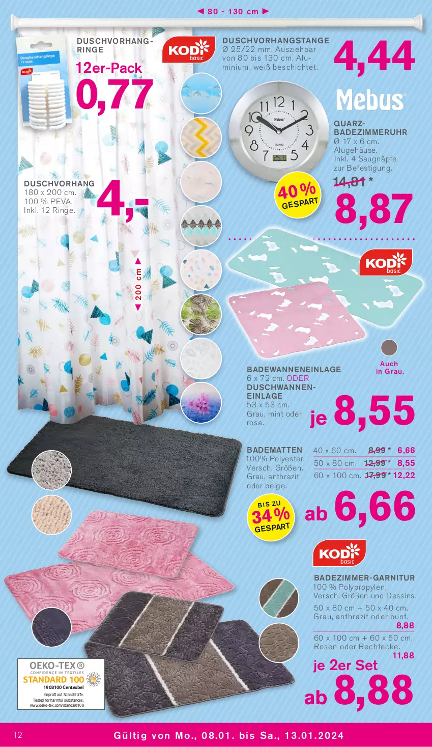 Aktueller Prospekt Kodi - Prospekte - von 08.01 bis 13.01.2024 - strona 12 - produkty: Bad, badematte, Badewanne, duschvorhang, ente, garnitur, mint, ring, rosen, Ti, uhr, Wanne