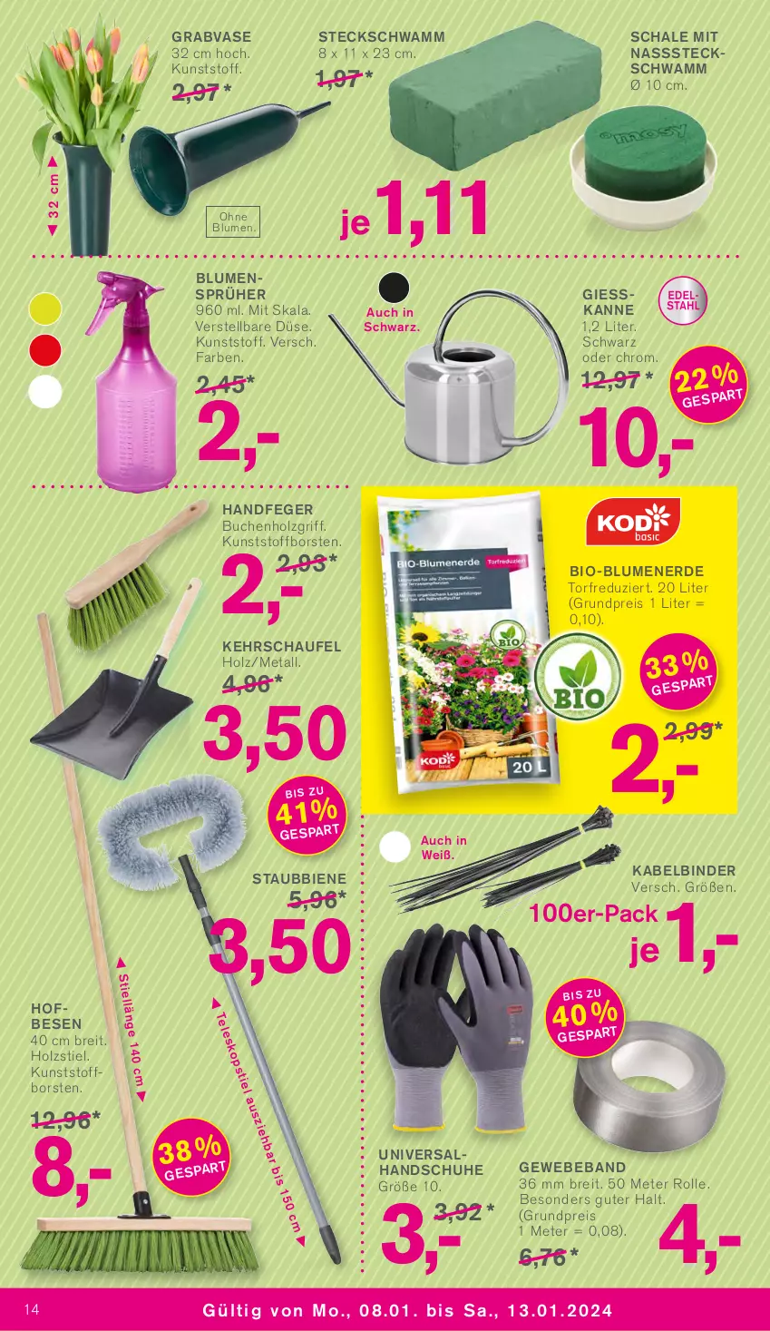 Aktueller Prospekt Kodi - Prospekte - von 08.01 bis 13.01.2024 - strona 14 - produkty: Beba, bio, blume, blumen, blumenerde, Brei, buch, eis, erde, handschuhe, Holz, reis, Schal, Schale, schuhe, schwamm, Ti, Vase