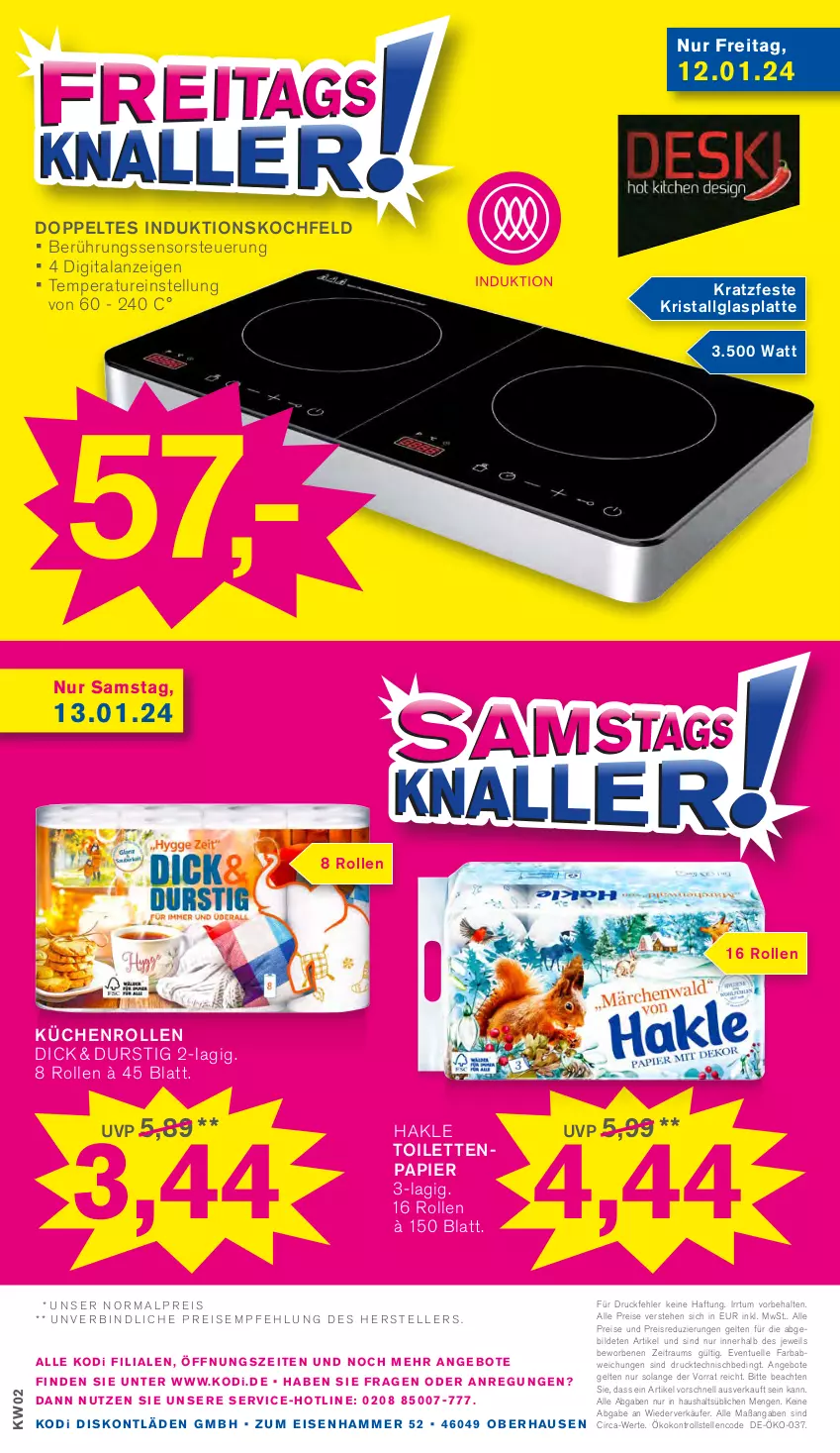 Aktueller Prospekt Kodi - Prospekte - von 08.01 bis 13.01.2024 - strona 16 - produkty: angebot, angebote, eis, elle, glasplatte, hakle, hakle toilettenpapier, induktionskochfeld, kochfeld, küche, Küchen, küchenrolle, küchenrollen, latte, lenco, LG, papier, reis, Ti, toilettenpapier