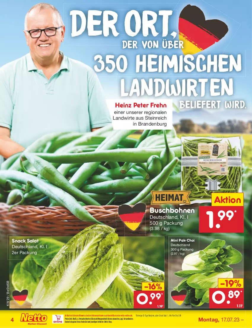 Aktueller Prospekt Netto Marken-Discount - Filial-Angebote - von 17.07 bis 22.07.2023 - strona 4 - produkty: bestpreis, bohne, bohnen, Buschbohnen, eis, heinz, ndk, reis, salat, snack, Ti