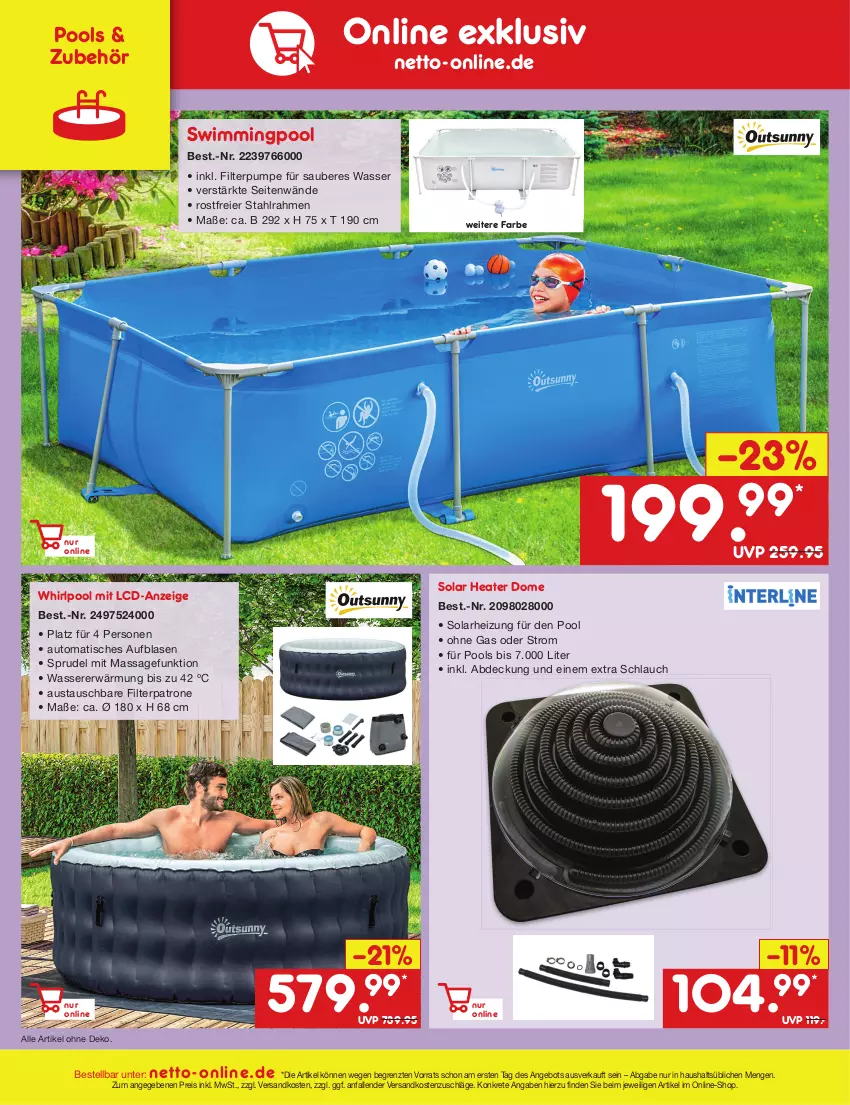 Aktueller Prospekt Netto Marken-Discount - Filial-Angebote - von 17.07 bis 22.07.2023 - strona 46 - produkty: angebot, aust, auto, eier, eis, gefu, ndk, pool, reis, schlauch, Sprudel, Ti, tisch, wasser, Whirlpool, ZTE