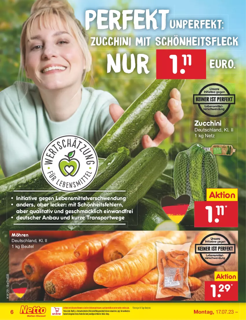 Aktueller Prospekt Netto Marken-Discount - Filial-Angebote - von 17.07 bis 22.07.2023 - strona 6 - produkty: Bau, bestpreis, beutel, eis, lebensmittel, mac, möhren, ndk, reis, Sport, Ti, zucchini