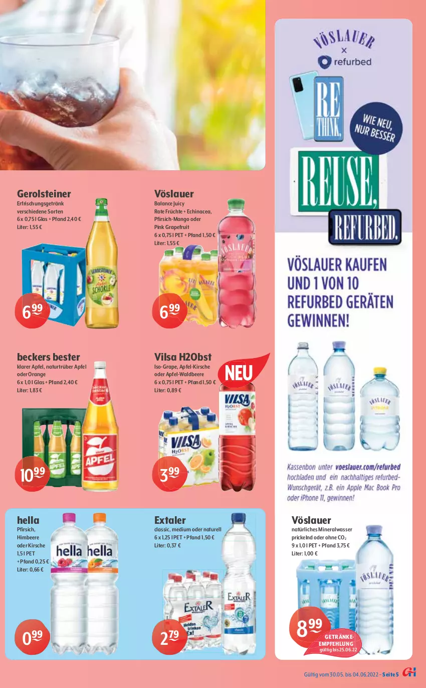 Aktueller Prospekt Getraenke Hoffmann - Prospekte - von 30.05 bis 04.06.2022 - strona 5 - produkty: Alwa, apfel, auer, Beckers Bester, beere, coca-cola, cola, durstlöscher, Echinacea, eis, eistee, erde, erfrischungsgetränk, Extaler, fanta, flasche, frucht, früchte, fruchtsaft, gerolsteine, gerolsteiner, getränk, getränke, gewinnspiel, gin, grana, granatapfel, granini, grapefruit, hella, himbeer, himbeere, kirsch, kirsche, LG, mac, mango, Mezzo Mix, mineralwasser, natur, natürliches mineralwasser, obst, orange, orangina, pfirsich, Rana, Rauch, rel, saft, schweppes, Spiele, sprite, steiner, tee, Ti, tonic, tonic water, vilsa, vöslauer, wasser, weck, Wild, wild berry, zitrone