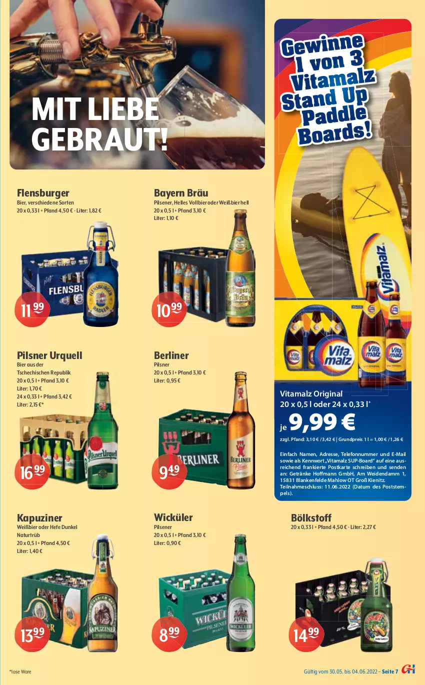 Aktueller Prospekt Getraenke Hoffmann - Prospekte - von 30.05 bis 04.06.2022 - strona 7 - produkty: Alwa, berliner, bier, bio, bismarck, burger, eis, elle, flensburger, Forstetal, gerolsteine, gerolsteiner, getränk, getränke, gin, Hefe, hochwald, limette, malz, Mett, mineralwasser, natur, natürliches mineralwasser, pils, pilsener, pilsner, pilsner urquell, reis, rel, RhönSprudel, Sprudel, steiner, telefon, Ti, vita, vitamalz, wasser, WICK