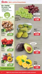 Gazetka promocyjna Famila - Prospekte - Gazetka - ważna od 24.09 do 24.09.2022 - strona 2 - produkty: avocado, avocados, beutel, bio, Birnen, champignon, champignons, creme, mac, natur, nuss, paprika, Schal, Schale, tafelbirnen, tafeltrauben, Ti, tomate, tomaten, trauben, zitrone, zitronen