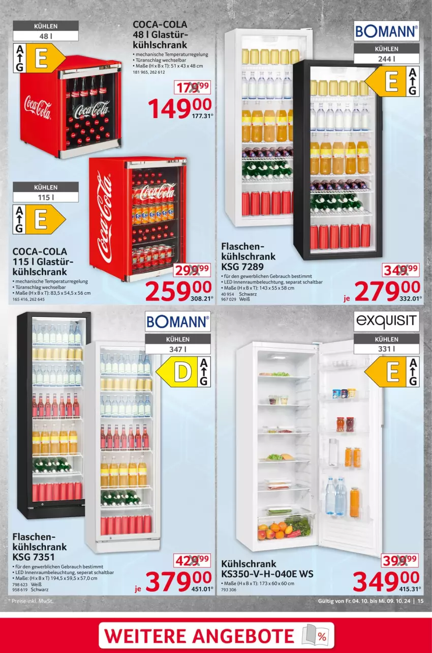 Aktueller Prospekt Selgros - Non Food - von 04.10 bis 09.10.2024 - strona 15 - produkty: angebot, angebote, beleuchtung, coca-cola, cola, flasche, Glastür, kühlschrank, LG, Rauch, Schal, Schrank, Ti, türanschlag wechselbar