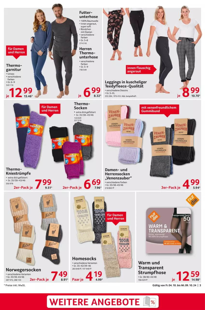 Aktueller Prospekt Selgros - Non Food - von 04.10 bis 09.10.2024 - strona 3 - produkty: Bau, baumwolle, eis, garnitur, gin, Herrensocken, hose, leggings, Norwegersocken, reis, Ria, rum, rwe, socken, strümpfe, Strumpfhose, tee, Ti, wolle