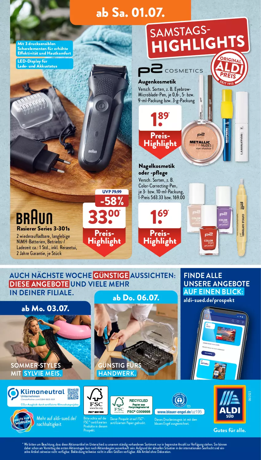 Aktueller Prospekt AldiSud - NÄCHSTE WOCHE - von 26.06 bis 01.07.2023 - strona 33 - produkty: akku, aldi, alle artikel ohne dekoration, angebot, angebote, batterie, batterien, dekoration, drucker, eis, elkos, elle, Engel, ente, gin, kerze, kleid, Kleidung, kosmetik, papier, rasierer, reis, rel, Schere, Ti, ZTE