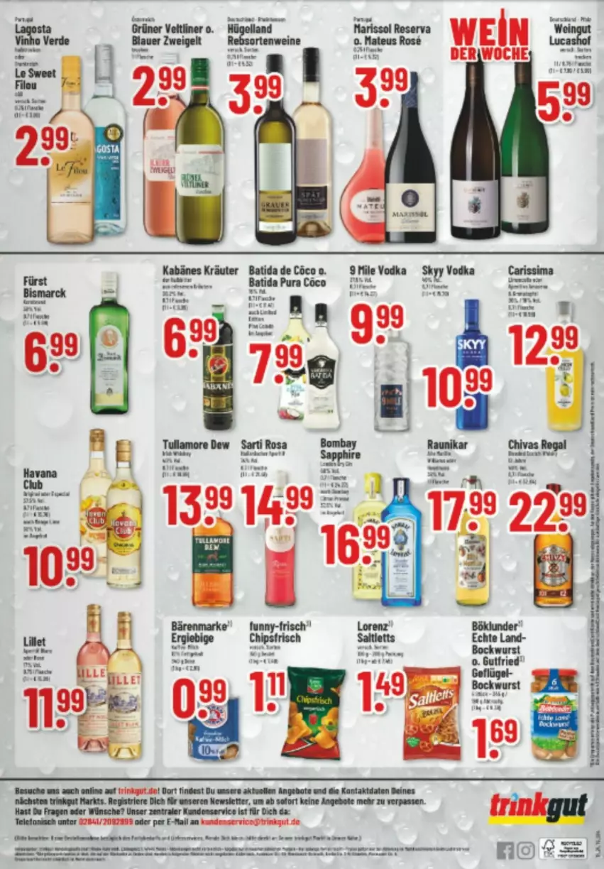 Aktueller Prospekt Trinkgut - Prospekte - von 29.07 bis 03.08.2024 - strona 6 - produkty: angebot, angebote, batida, bockwurst, böklunder, elle, gutfried, lorenz, sim, skyy, Skyy Vodka, Ti, vodka, wurst