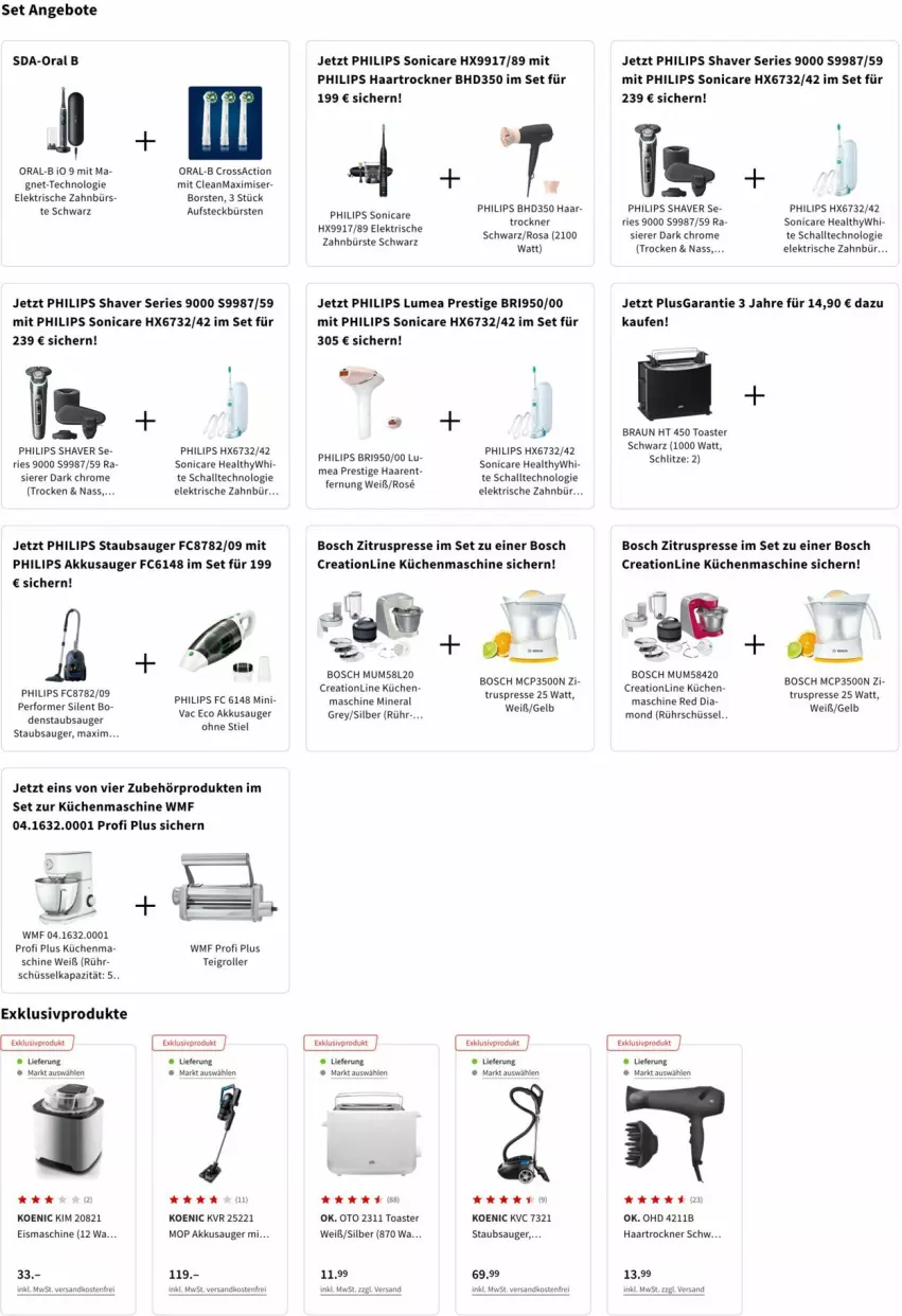 Aktueller Prospekt Media Markt - Prospekte - von 10.02 bis 16.02.2022 - strona 9 - produkty: akku, angebot, angebote, aufsteckbürsten, bosch, braun, bürste, bürsten, eis, eismaschine, elektrische zahnbürste, haartrockner, koenic, küche, Küchen, küchenmaschine, ndk, Oral B, oral-b, Philips, Roller, Rührschüssel, sac, Schal, schüssel, Shaver, sonicare, staubsauger, Teigrolle, Ti, toast, toaster, Trockner, WMF, zahnbürste, Zitruspresse