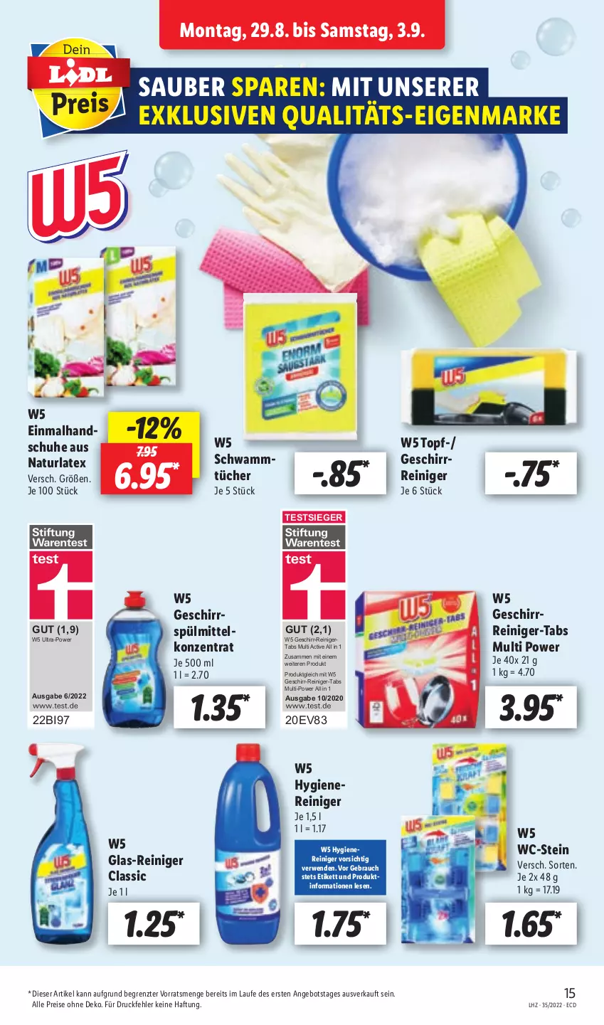 Aktueller Prospekt Lidl - Aktionsprospekt - von 29.08 bis 03.09.2022 - strona 15 - produkty: angebot, eis, geschirr, geschirrspülmittel, handschuhe, natur, Rauch, reiniger, reis, rwe, schuhe, schwamm, spülmittel, Ti, topf, tücher, ZTE