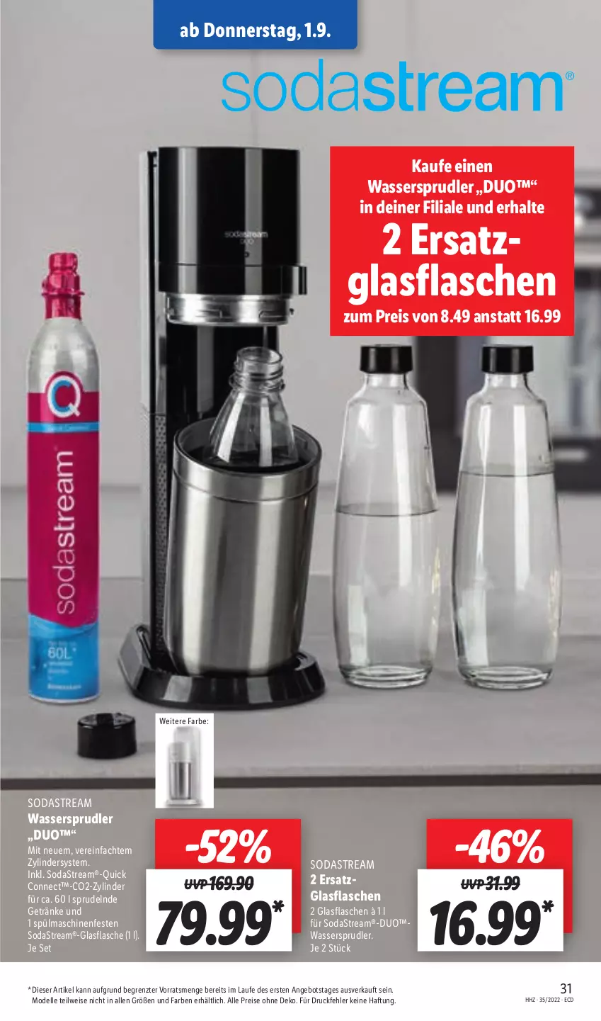 Aktueller Prospekt Lidl - Aktionsprospekt - von 29.08 bis 03.09.2022 - strona 31 - produkty: angebot, dell, eis, elle, flasche, getränk, getränke, glasflasche, Mode, reis, Soda, sodastream, Sprudel, spülmaschinen, Ti, wasser, wassersprudler, ZTE