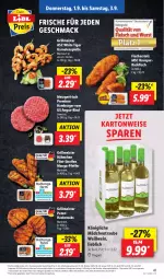 Gazetka promocyjna Lidl - Aktionsprospekt - Gazetka - ważna od 03.09 do 03.09.2022 - strona 39 - produkty: backfisch, burger, discount, eis, filet, fisch, fische, Fischer, fleisch, garnelen, gewürz, grill, hamburger, lebensmittel, mac, mango, Meister, monitor, pfeffer, preisvorteil, pril, pute, Putenhacksteak, reifen, reis, rind, steak, steaks, Ti, wein, Weißwein, wurst