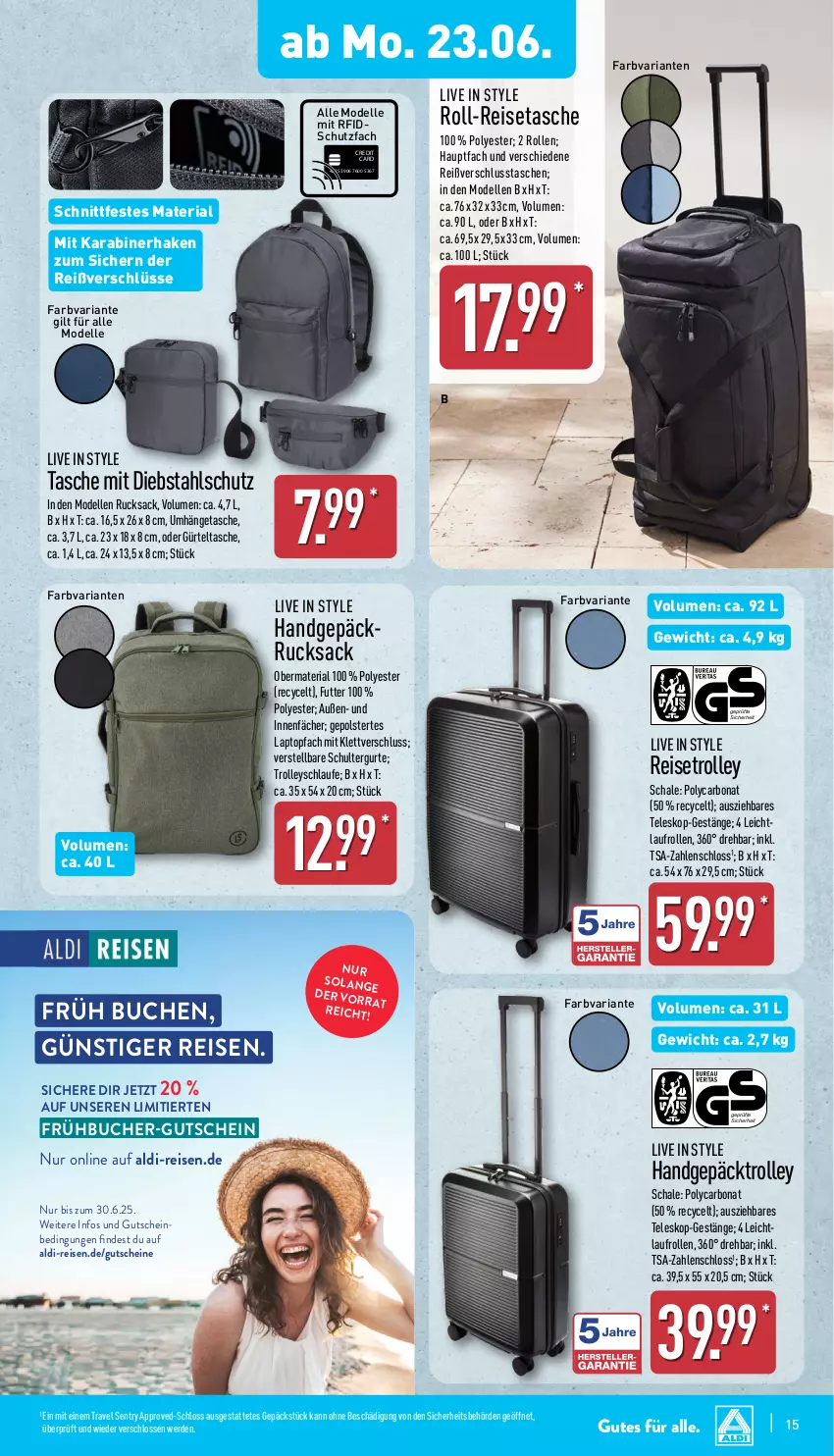 Aktueller Prospekt Aldi Nord - Von Montag - von 23.06 bis 28.06.2025 - strona 21 - produkty: aldi, Bona, buch, dell, eis, elle, erde, gürteltasche, gutschein, gutscheine, Laptop, Mode, reis, reisetasche, reisetrolley, Ria, rucksack, sac, Schal, Schale, schultergurt, Tasche, taschen, Teleskop, Ti, topf, trolley, umhängetasche