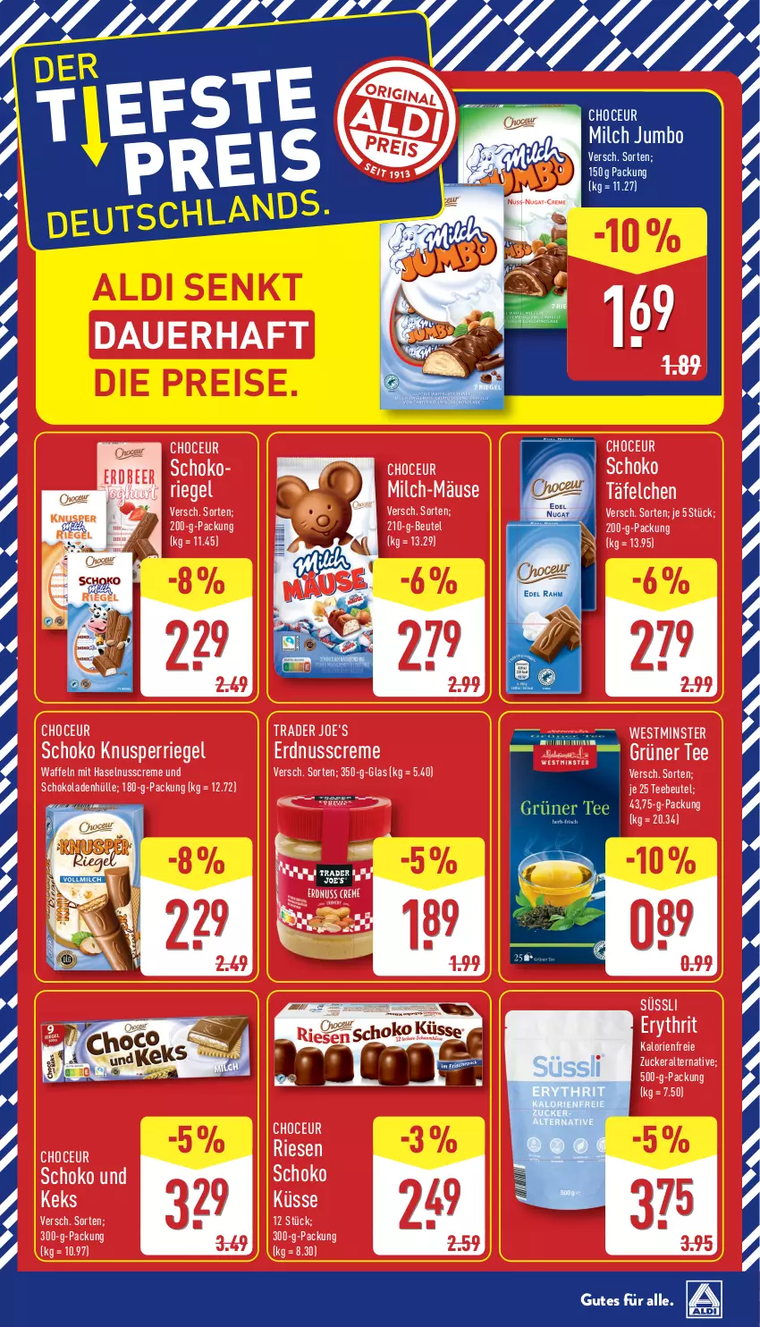 Aktueller Prospekt Aldi Nord - Von Montag - von 23.06 bis 28.06.2025 - strona 4 - produkty: aldi, auer, beutel, creme, eis, erdnuss, grüner tee, haselnuss, Haselnusscreme, jumbo, keks, milch, nuss, reis, riegel, schoko, schokolade, schokoladen, schokoriegel, tee, Teebeutel, Ti, waffeln, zucker