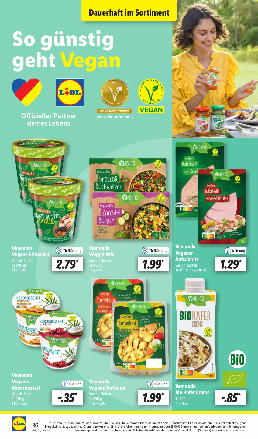 Aktueller Prospekt Lidl - Aktionsprospekt - von 03.06 bis 08.06.2024 - strona 48 - produkty: auer, aufschnitt, Becher, bio, creme, dessert, eis, eisbecher, erde, hafer, kokos, Rauch, Ti, torte, tortelloni, veggie