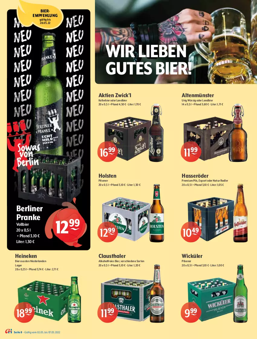 Aktueller Prospekt Getraenke Hoffmann - Prospekte - von 02.05 bis 07.05.2022 - strona 8 - produkty: alkohol, Altenmünster, aust, Berger, berliner, bier, Biere, Bundaberg, clausthaler, eis, elle, erde, Fahrrad, Gessner, getränk, getränke, gewinnspiel, gin, ginger, hasseröder, heineken, holsten, holsten pilsener, kellerbier, krombache, krombacher, krombacher pils, LG, natur, natur radler, oder radler, orange, pils, pilsener, premium pils, radeberger, radler, Spiele, Ti, veltins, veltins pilsener, weck, WICK