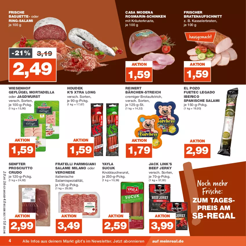 Aktueller Prospekt Real - von 14.08 bis 19.08.2023 - strona 4 - produkty: aufschnitt, aufstrich, baguette, beef, braten, bratenaufschnitt, brot, brotaufstrich, Casa Modena, dell, Geflügel, houdek, jagdwurst, kasseler, Kasselerbraten, knoblauch, kräuter, Mode, mortadella, prosciutto, prosciutto crudo, reinert, ring, rosmarin, salami, schinken, senf, Spezi, Sucuk, Ti, wiesenhof, wurst