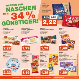 Gazetka promocyjna Real - Gazetka - ważna od 19.08 do 19.08.2023 - strona 13 - produkty: asti, Be-Kind, bites, coppenrath, erdnuss, jumbo, Kinder, kitkat, lorenz, meersalz, milka, nestlé, Nimm 2, nuss, paprika, Ria, riegel, ring, salz, schoko, schokolade, schokoladen, smarties, tender, Ti, tuc, wiener