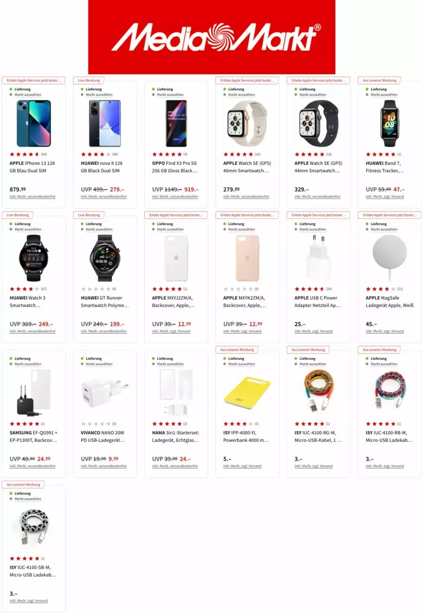 Aktueller Prospekt Media Markt - Prospekte - von 16.08 bis 24.08.2022 - strona 10 - produkty: adapter, Apple, apple iphone, Apple Watch, Apple Watch SE, Bank, deka, Dual SIM, fitness tracker, GPS, hama, huawei, iphone, IPhone 13, K2, lack, ladegerät, ndk, Oppo, powerbank, Samsung, sim, smartwatch, usb, versandkostenfrei, ZTE