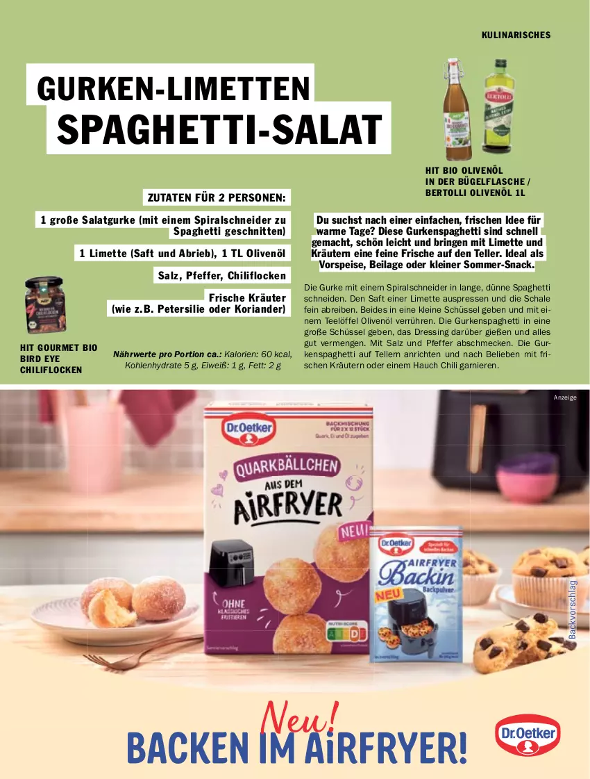 Aktueller Prospekt Hit - pures Leben - von 01.07 bis 31.12.2025 - strona 15 - produkty: Anrichte, bertolli, bio, Brei, brie, bügel, bügelflasche, chili, dressing, eis, elle, flasche, garnier, gurke, gurken, ilag, Koriander, kräuter, kräutern, leine, limette, limetten, Löffel, mac, Mett, metten, olive, oliven, olivenöl, petersilie, pfeffer, Ria, ring, rwe, saft, salat, Salatgurke, salz, Schal, Schale, schnitten, schüssel, snack, spaghetti, Spiralschneider, tee, teller, Ti, vorspeise