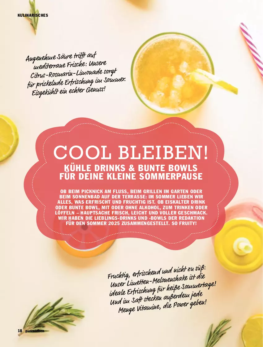 Aktueller Prospekt Hit - pures Leben - von 01.07 bis 31.12.2025 - strona 18 - produkty: alkohol, Bad, citrus, drink, drinks, eis, frucht, Garten, grill, leine, limette, limetten, limo, Löffel, mac, Mett, metten, ohne alkohol, rosmarin, sac, saft, Ti, vita