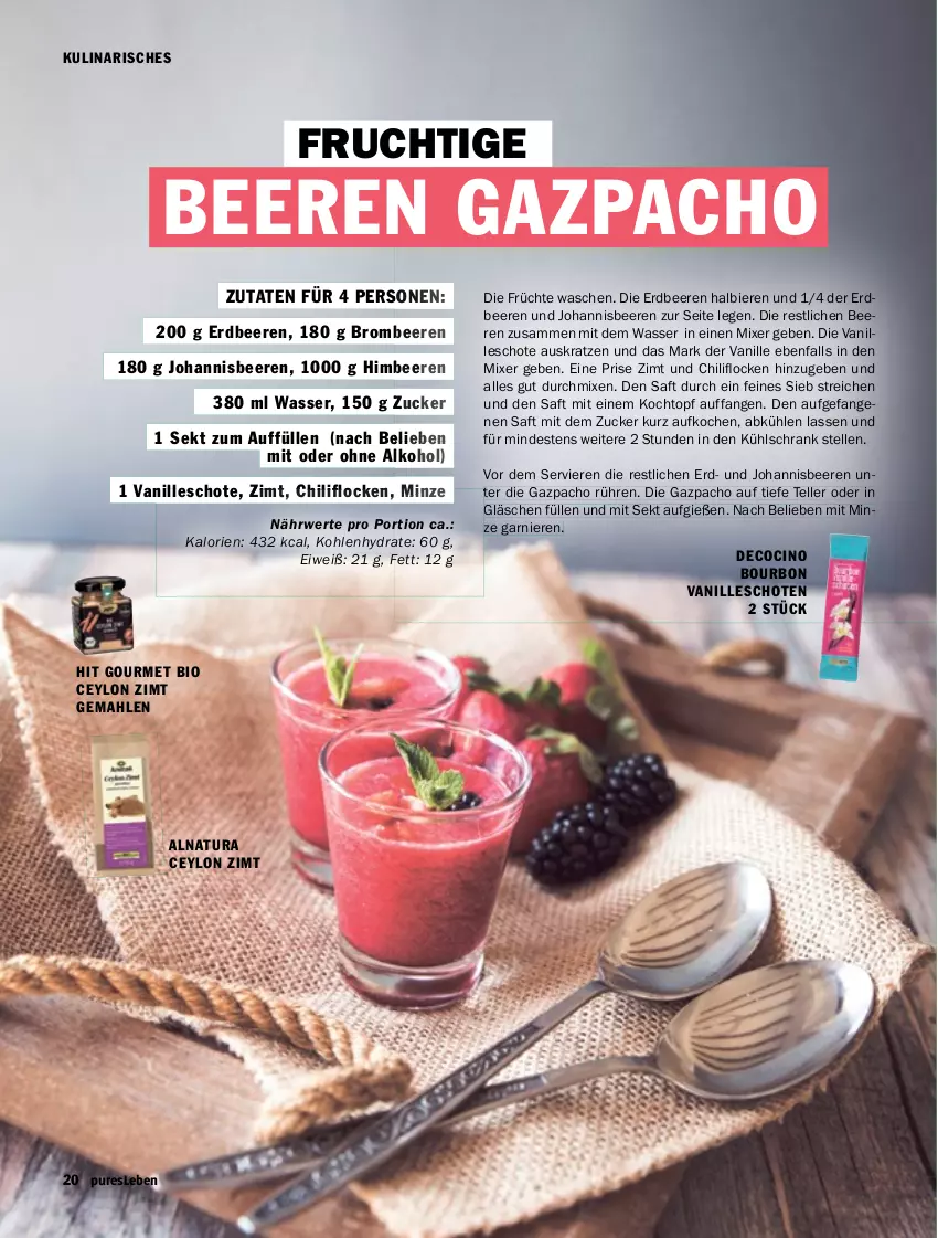 Aktueller Prospekt Hit - pures Leben - von 01.07 bis 31.12.2025 - strona 20 - produkty: alkohol, beere, beeren, bier, Biere, bio, bourbon, bourbon vanille, brombeere, brombeeren, chili, cin, elle, erdbeere, erdbeeren, frucht, früchte, garnier, himbeer, himbeere, himbeeren, johannisbeere, Johannisbeeren, Kochtopf, kühlschrank, minze, Mixer, natur, natura, ohne alkohol, rwe, saft, Schrank, sekt, teller, Ti, topf, vanille, wasser, zucker