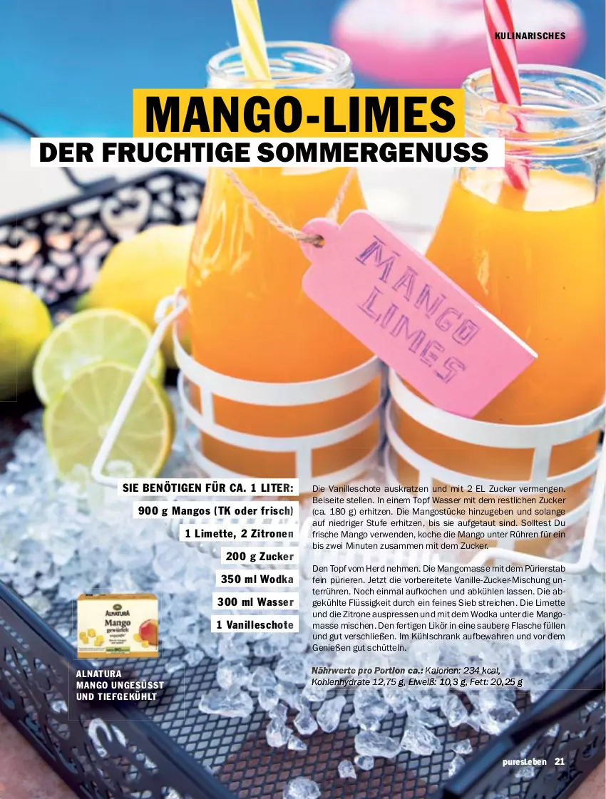 Aktueller Prospekt Hit - pures Leben - von 01.07 bis 31.12.2025 - strona 21 - produkty: eis, elle, flasche, frucht, kühlschrank, likör, limette, mango, mangos, Mett, natur, natura, nuss, rwe, Schrank, Ti, topf, vanille, wasser, wodka, zitrone, zitronen, zucker