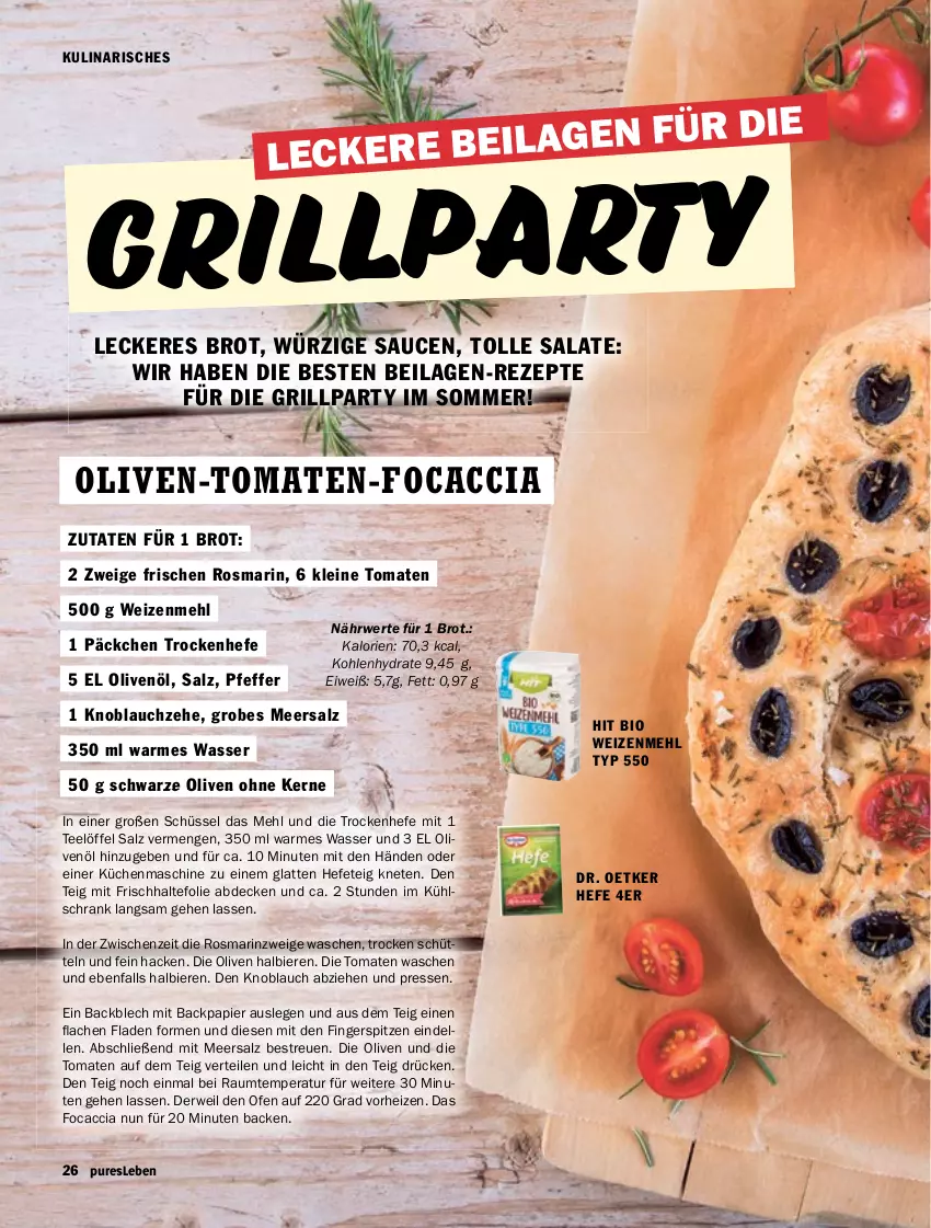 Aktueller Prospekt Hit - pures Leben - von 01.07 bis 31.12.2025 - strona 26 - produkty: ACC, bier, Biere, bio, brot, decke, dell, Dr. Oetker, elle, Focaccia, frischhaltefolie, grill, Hefe, ilag, knoblauch, küche, Küchen, küchenmaschine, kühlschrank, latte, leine, Löffel, meersalz, mehl, Ofen, olive, oliven, olivenöl, papier, pfeffer, rezept, rezepte, rosmarin, rwe, salat, salate, salz, sauce, saucen, Schrank, schüssel, tee, tomate, tomaten, wasser, weizenmehl