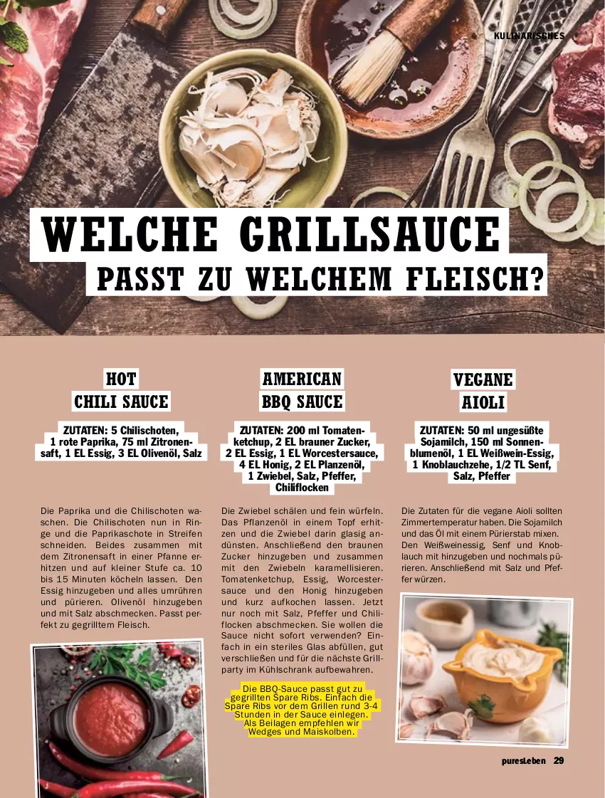 Aktueller Prospekt Hit - pures Leben - von 01.07 bis 31.12.2025 - strona 29 - produkty: aioli, bbq-sauce, blume, blumen, blumenöl, braun, chili, eis, essig, fleisch, grill, grillsauce, honig, hot chili, ilag, karamell, ketchup, knoblauch, kühlschrank, leine, mais, milch, olive, oliven, olivenöl, paprika, pfanne, pfeffer, pflanze, pflanzen, Pflanzenöl, reifen, ring, rwe, saft, salz, sauce, Schrank, senf, soja, sonnenblume, sonnenblumen, sonnenblumenöl, spare ribs, tomate, tomaten, tomatenketchup, topf, wedges, wein, weine, Weißwein, weißwein-, wolle, würfel, zitrone, zitronen, zitronensaft, zucker, zwiebel, zwiebeln