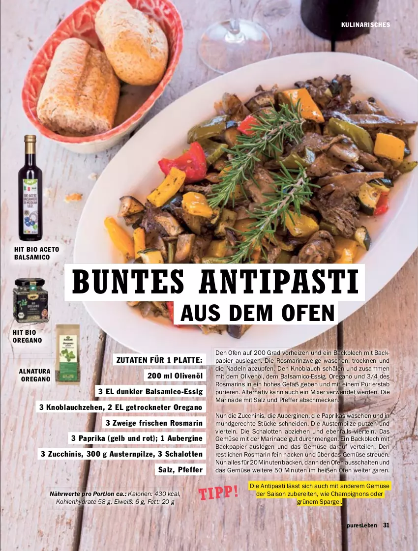 Aktueller Prospekt Hit - pures Leben - von 01.07 bis 31.12.2025 - strona 31 - produkty: aceto, aceto balsamico, antipasti, asti, aubergine, auberginen, aust, Austern, balsam, balsamico, bio, champignon, champignons, erde, essig, gin, knoblauch, latte, marinade, Mixer, natur, natura, Ofen, olive, oliven, olivenöl, papier, paprika, pfeffer, pilze, rosmarin, rwe, salz, Schal, Schalotte, spargel, Ti, zucchini