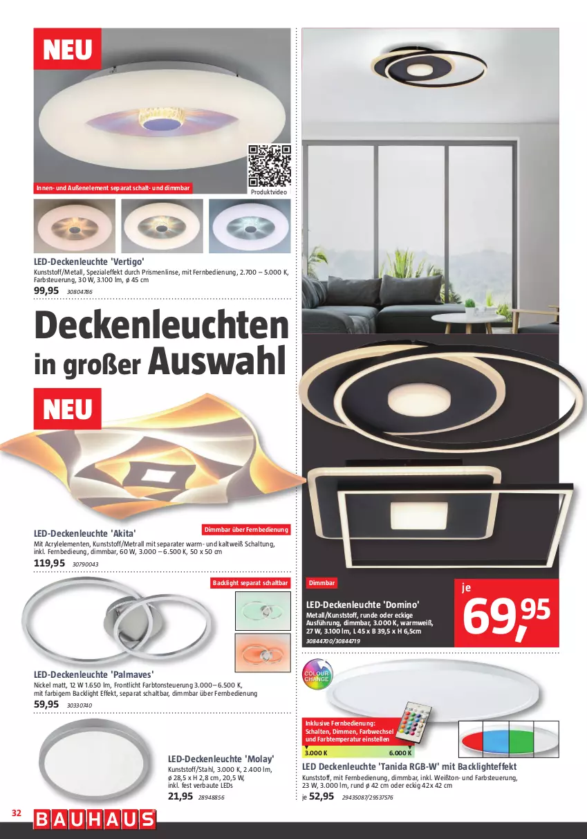 Aktueller Prospekt Bauhaus - Prospekte - von 02.09 bis 30.09.2023 - strona 32 - produkty: Bau, decke, deckenleuchte, deo, elle, ente, fernbedienung, LED Deckenleuchte, led-deckenleuchte, leds, Leuchte, leuchten, mit fernbedienung, Schal, Spezi, Ti