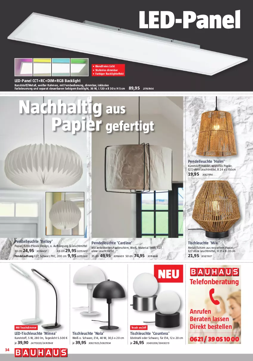 Aktueller Prospekt Bauhaus - Prospekte - von 02.09 bis 30.09.2023 - strona 34 - produkty: dell, dimmer, edelstahl, elle, fernbedienung, led-tischleuchte, Leuchte, leuchtmittel, mit fernbedienung, papier, Pendelleuchte, Ria, telefon, Ti, tisch, tischleuchte