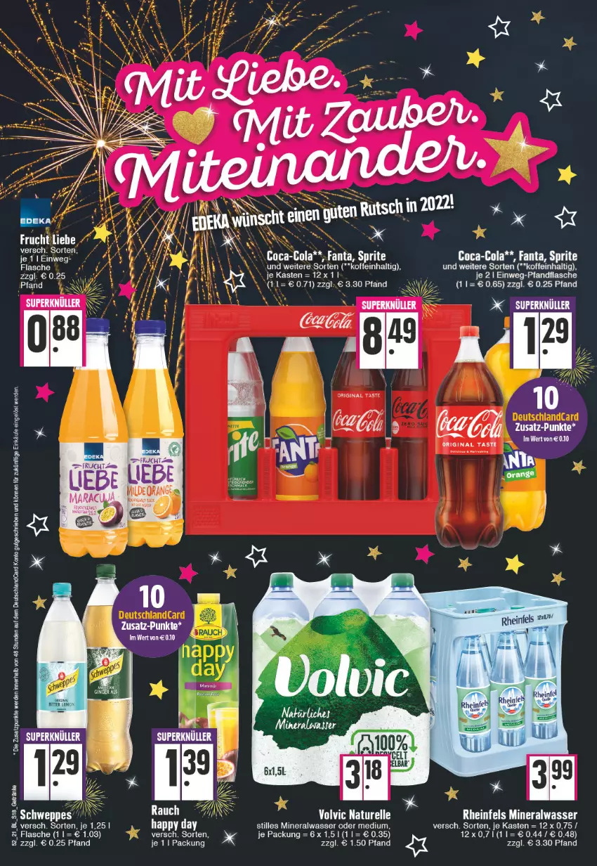 Aktueller Prospekt E Center - Angebote der Woche - von 27.12.2021 bis 01.01.2022 - strona 18 - produkty: Alwa, bitter lemon, coca-cola, cola, deo, deutschlandcard, eis, elle, erde, fanta, flasche, frucht, Happy Day, mineralwasser, natur, orange, rel, sprite, Ti, volvic, wasser