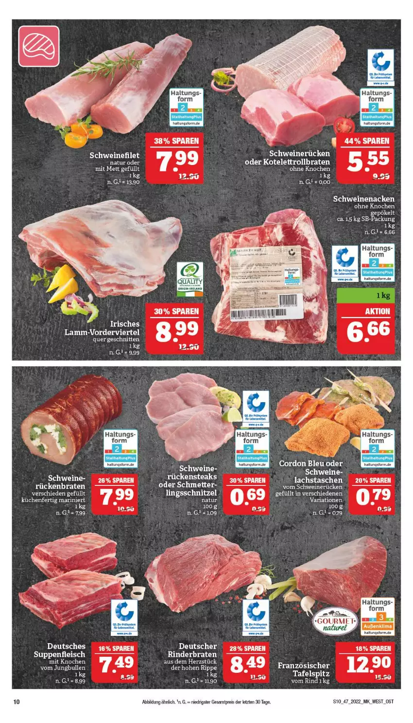 Aktueller Prospekt Marktkauf - Prospekt - von 20.11 bis 26.11.2022 - strona 10 - produkty: braten, cordon bleu, eis, fleisch, jungbullen, kotelett, lachs, lamm, Mett, natur, reis, Ria, rollbraten, Rückenbraten, schnitten, schnitzel, schwein, schweine, schweinenacken, schweinerücken, suppe, suppen, suppenfleisch, tafelspitz, Tasche, taschen, Ti, wein, weine, ZTE