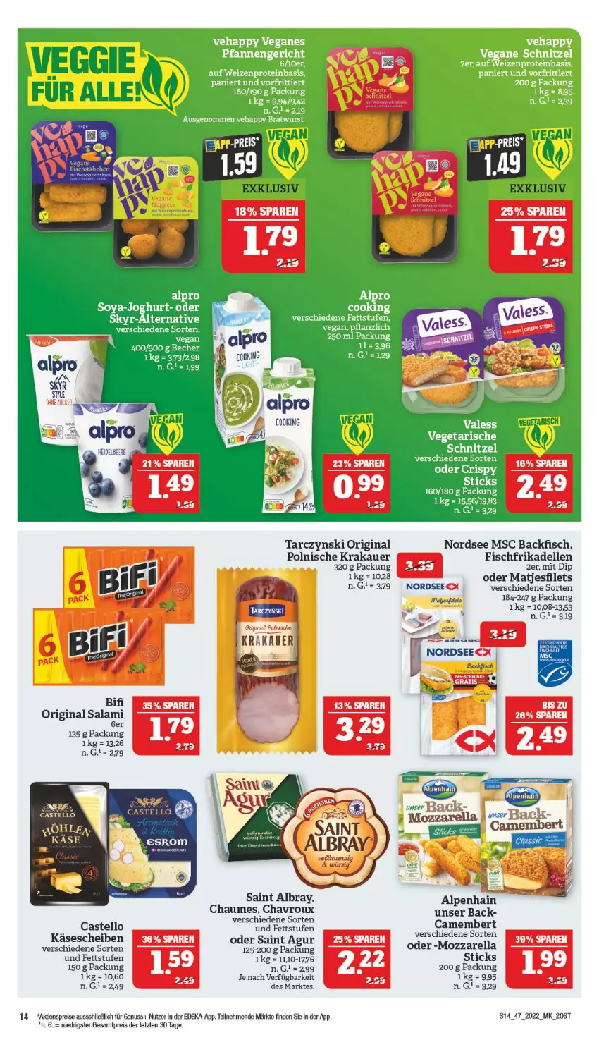 Aktueller Prospekt Marktkauf - Prospekt - von 20.11 bis 26.11.2022 - strona 14 - produkty: aktionspreis, albray, Alpenhain, alpro, auer, backfisch, camembert, deka, dell, dip, eis, elle, filet, filets, fisch, frikadellen, gin, Käse, käsescheiben, krakauer, matjes, Matjesfilet, matjesfilets, mozzarella, Nordsee, nuss, reis, rel, Saint Agur, saint albray, salami, Ti, veggie, ZTE