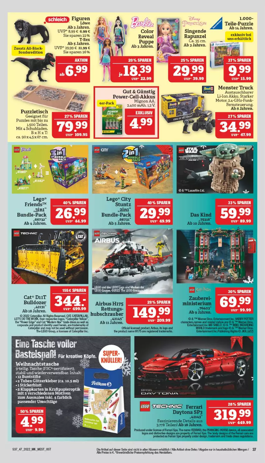 Aktueller Prospekt Marktkauf - Prospekt - von 20.11 bis 26.11.2022 - strona 37 - produkty: akku, aust, eis, elle, kraft, lack, LEGO®, monster, Monster Truck, papier, pelikan, Puzzle, reis, rwe, schubladen, Tasche, teller, Ti, tisch