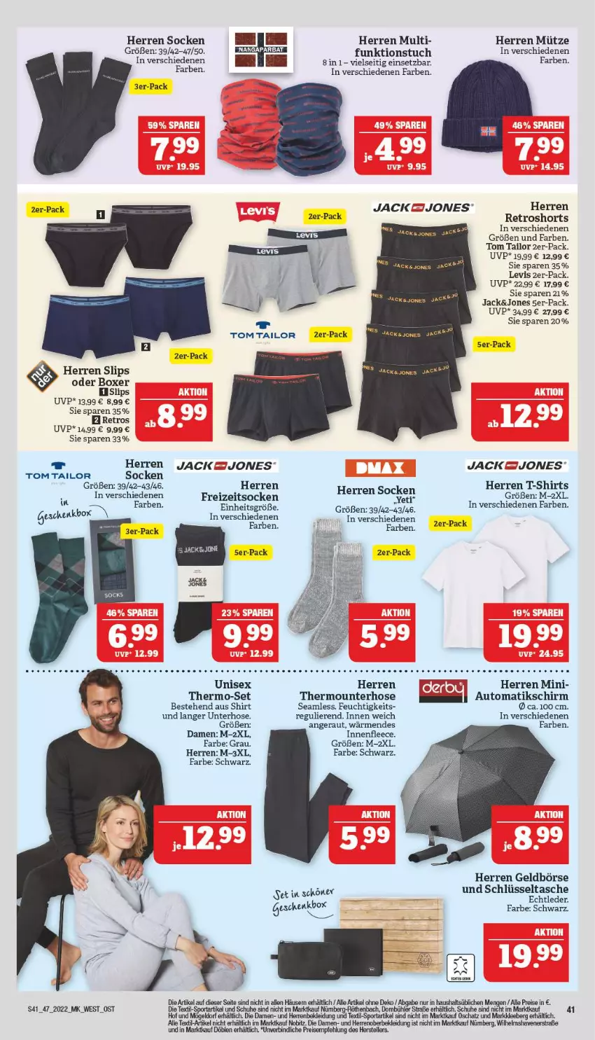 Aktueller Prospekt Marktkauf - Prospekt - von 20.11 bis 26.11.2022 - strona 41 - produkty: auto, eis, elle, Freizeitsocken, Geldbörse, hose, kleid, Kleidung, Mütze, reis, retroshorts, schuhe, shirt, shirts, shorts, slip, slips, socken, Sport, T-Shirt, Tasche, teller, Ti, tom tailor, tuc