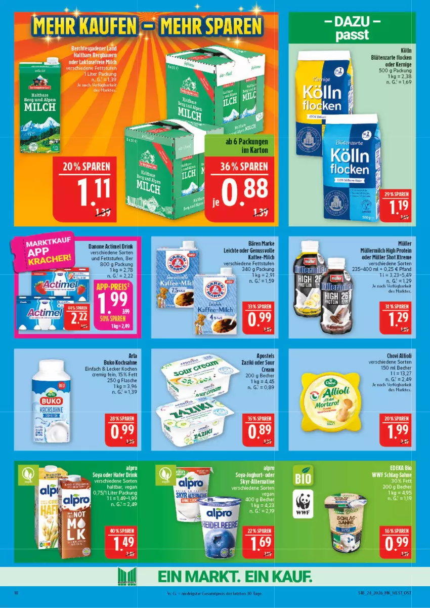Aktueller Prospekt Marktkauf - Prospekt - von 07.06 bis 13.06.2026 - strona 18 - produkty: actimel, actimel drink, allioli, alpro, apostels, arla, Becher, Blüte, Buko, chovi, danone, danone actimel drink, drink, eis, elle, flasche, kaffee, kölln, milch, Müller, müllermilch, nuss, reis, sahne, Ti, zaziki, ZTE