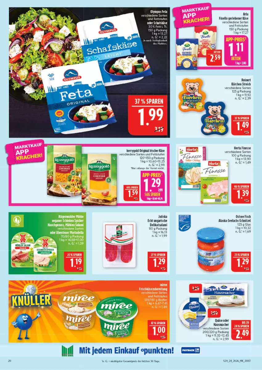 Aktueller Prospekt Marktkauf - Prospekt - von 07.06 bis 13.06.2026 - strona 20 - produkty: Alaska-Seelachs, arla, eier, eis, finello, finesse, fisch, gin, Hausmacher, herta, herta finesse, Käse, kerrygold, lachs, mac, quäse, reinert, reis, salami, schnitzel, Ti, ZTE