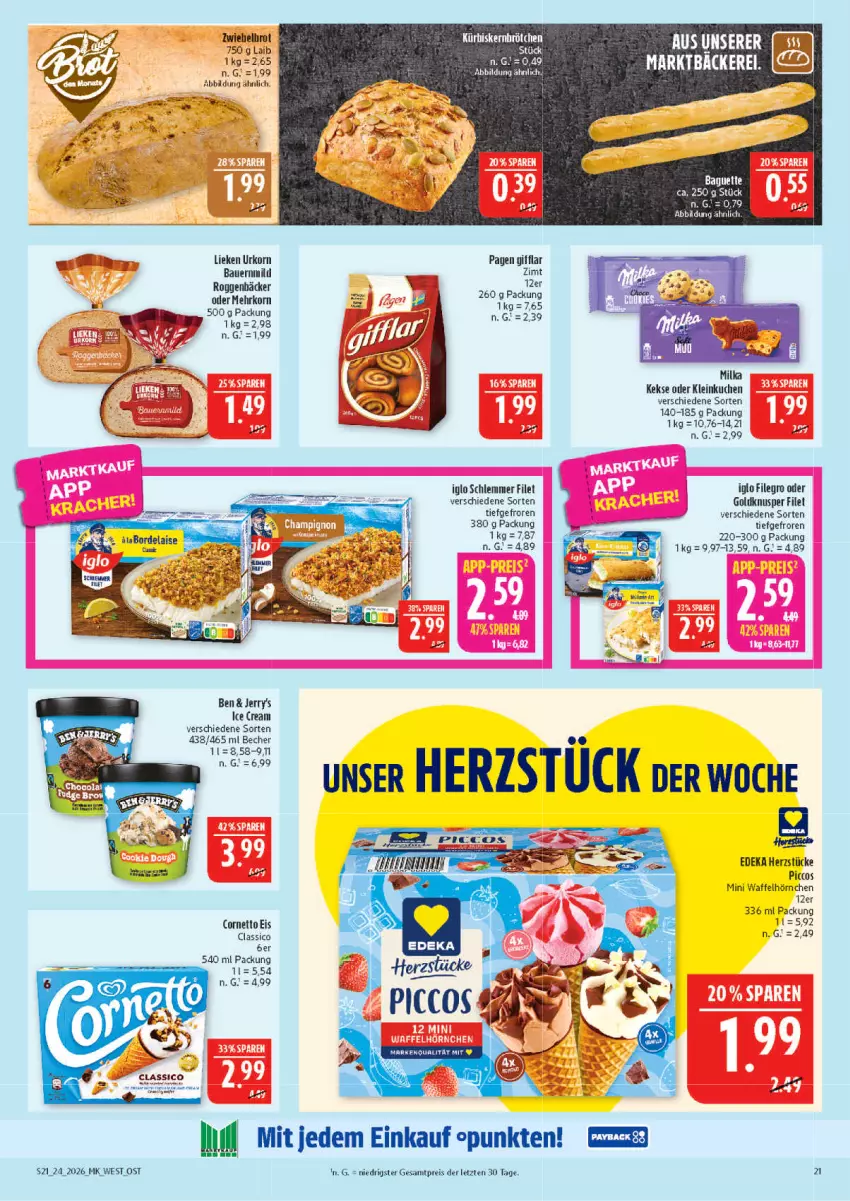 Aktueller Prospekt Marktkauf - Prospekt - von 07.06 bis 13.06.2026 - strona 21 - produkty: auer, baguette, Bau, Bauer, Becher, brötchen, classico, cornetto, deka, eis, filegro, filet, hörnchen, iglo, keks, kekse, korn, kuchen, Kürbis, Kürbiskernbrötchen, lieken, milka, reis, Ti, urkorn, Waffelhörnchen, ZTE